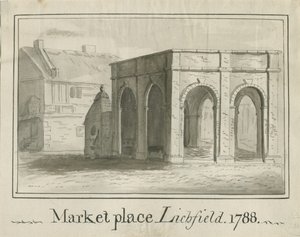 Lichfield - Market Place: sépiová kresba od School English