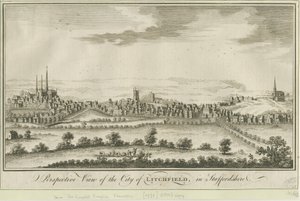 Lichfield - jihozápadní pohled: rytina, nd [1771] (tisk) od School English