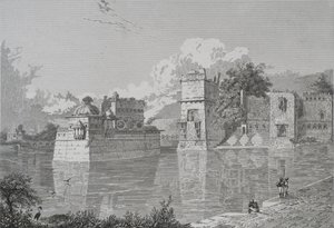 Palác Rani Bhim a Pudamundi v Cheater (Cheater, Udaipur State) (rytina) od School English
