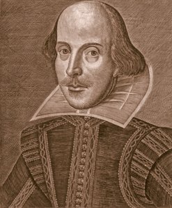Portrét Williama Shakespeara, vyrytý Martinem Droeshoutem (asi 1560-1642) od School English