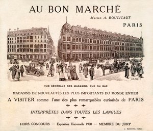 Reklama na "Au Bon Marche" na Rue du Bad, Paříž (print) od School French