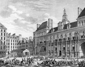 Útok vojsk Konventu na Obecní dům (radnici) 29. července 1794 v Paříži. Paříž, Knihovna Institutu dějin revoluce od School French