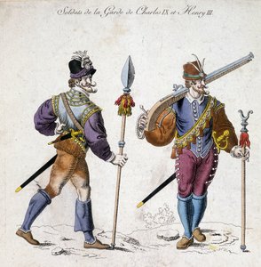 Kostýmy vojáků stráže Karla IX. (1550-1574) a Jindřicha III. (1574-1589). od School French