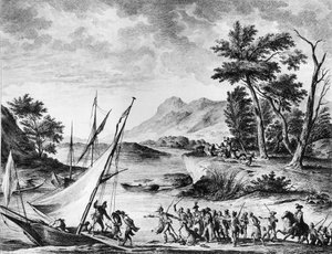 Francouzská revoluce: Zatčení francouzských velvyslanců Charlese Louise Hugueta de Semonville (1759-1839) a Huguese Bernarda Mareta (1763-1839) v Novate dne 25. července 1793. Rytina a kresba Duplessi - Bertaux. Paříž, knihovna Ústavu dějin Revolu od School French