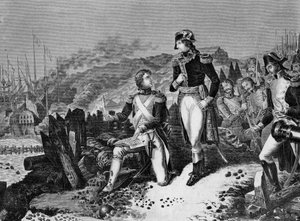 Generál Jean Andoche Junot (Jean-Andoche) (1771-1813), vévoda z Abrantes píšící dopis pro Napoleona Bonaparta při obléhání Toulonu v prosinci 1793. Junot a generál Napoleon Bonaparte během obléhání Toulonu