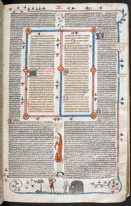 Royal 10 E. IV, f.145 Basdepage scéna muže na návštěvě u pekaře, z 
