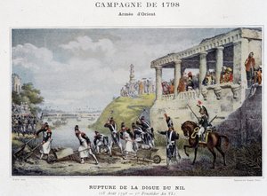 Protržení nilské přehrady - v „“Vítězství a dobytí francouzských armád“, Paříž, n. d. od School French