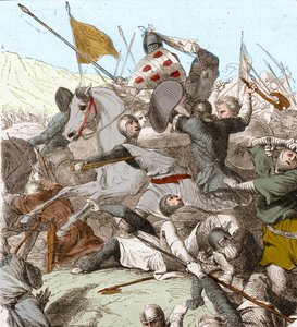 Bitva u Hattinu, 4. července 1187 (barevné lito) od School French