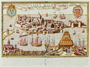 Pohled na přístav a opevněné město Saint Malo, které se nachází na pobřeží Bretaně od School French