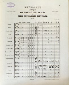 Skóre "The Wedding of Camacho" od Felixe Mendelssohna (litho)