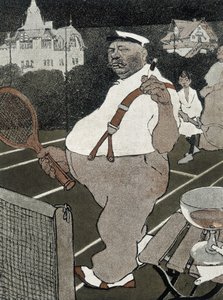 Tenis: tlustý muž, kouření a pití alkoholu, hraní tenisu - německý kreslený film