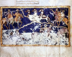 Znázornění Zjevení v „“ Catena in Job“, řecký rukopis z počátku 10. století. Bibl. Marciana z Benátek.