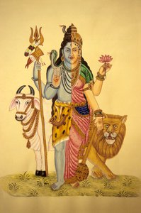 Bůh Šiva v Ardnarees Wear Roop, miniaturní malba na papíře od School Indian
