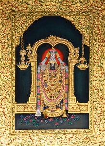 Bůh Tirupati Baladži v miniatuře na papíře se zlatou ražbou od School Indian