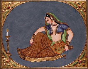 Dáma užívající si nápoj Miniatura malba na papíře od School Indian
