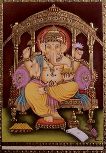 Pán Ganesh Ganpati miniatura malba na papíře se zlatým reliéfem od School Indian