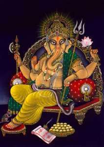 Pán Ganéša Ganpati malba na sametu od School Indian