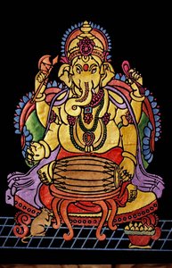 Pán Ganéša Ganpati hraje hudební nástroj Výšivka práce od School Indian