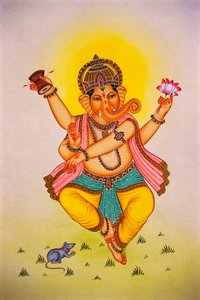 Pán Ganéša Ganpati v taneční náladě Miniatura malba na papíře od School Indian