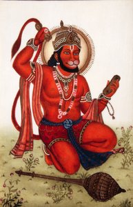 Miniaturní malba Lorda Hanumana na slonovině od School Indian