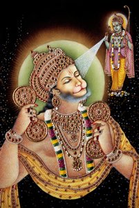 Pán Hanuman a Ráma Miniatura malba na papíře od School Indian
