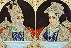 Miniatura Bhadur Shah Zafer s Jeenat Mahal Indie Asie od School Indian