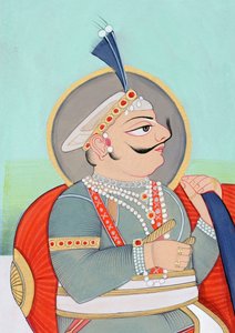 Miniaturní malba mahárádži Prithviraje Chauhana Ajmeru od School Indian