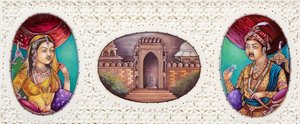 Miniatura mughalského císaře Akbara s manželkou Jodha Bai od School Indian