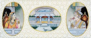 Miniatura mughalského císaře Aurangzeba s manželkou Mehrunnisou od School Indian