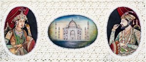 Miniatura mughulského císaře Šáhdžahána s manželkou Mumtaj Mahal od School Indian