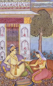 Mughalská miniatura na papíře Královský král si vychutnává nápoj od School Indian