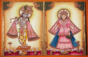 Rádha Krišna miniatura malba na slonovině od School Indian