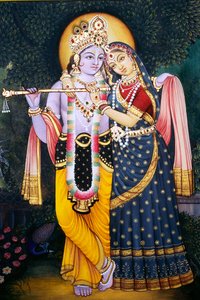 Rádha Krišna miniatura malba na papíře od School Indian