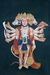 Šrí Pančmukhi Hanuman (kvaš a akvarel na papíře) od School Indian