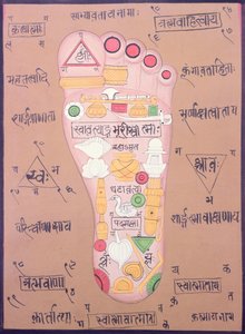 Tantrický diagram pravé nohy (kvaš a akvarel na papíře) od School Indian