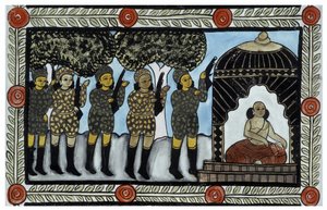Příběh o útocích z 11. září 2001 vyprávěný obchodníky Baul z Bengálska. Obraz, série, číslo 2/9, Bengálsko. od School Indian