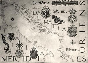 Mapa Jadranu (vellum) (černobílá fotografie) od School Italian