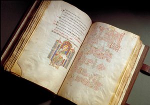 Evangelický. Kodex z kláštera Farfa. (Paní E 16 folii 149v. 150r.) Řím, Biblioteca Vallicelliana od School Italian