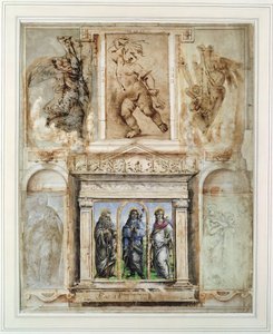 Stránka z „Libro dei Disegni“ od Giorgia Vasariho (1511-74) namontovaná a zarámovaná po roce 1524 (kovová jehla na papíře) od School Italian