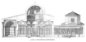 Plány lateránské baptisterie (litho) od School Italian