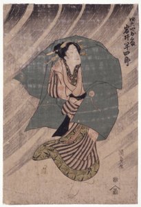 Herec Iwai Shijaku v ženské roli (barevný dřevoryt) od School Japanese
