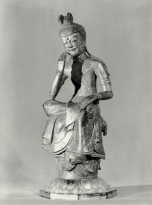 Bódhisattva sedící v meditativní póze, c.645-794 (zlacený bronz) (černobílá fotografie) od Japanese School