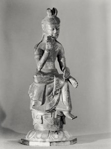 Bódhisattva sedící v meditativní póze, c.645-794 (zlacený bronz) (černobílá fotografie) od Japanese School