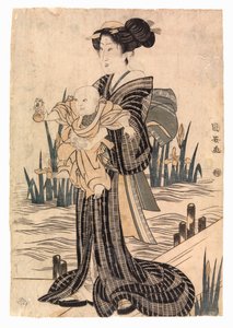 Japonka držící dítě (barevný dřevěný blok) od School Japanese