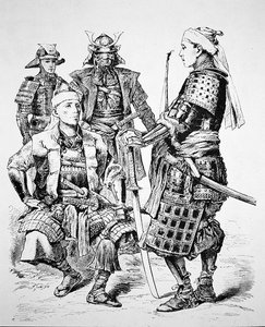 Samuraj ze starého Japonska v tradičním kostýmu a brnění (litho) od School Japanese