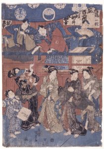 Scéna před svatyní Kolekce (barevný dřevoryt) od School Japanese
