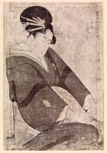 Sedící Japonka (barevný dřevoryt) od School Japanese