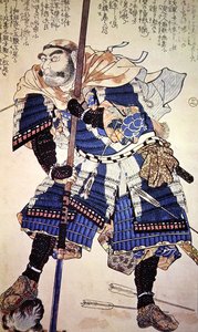 Bojovník starého Japonska (barevný dřevoryt) od School Japanese