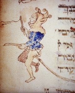Dvorní šašek. Židovský rukopis ze 13. století. Biblioteca Palatina, Parma.