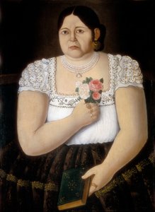 Portrét domorodé ženy z Puebla s kyticí růží (malba)